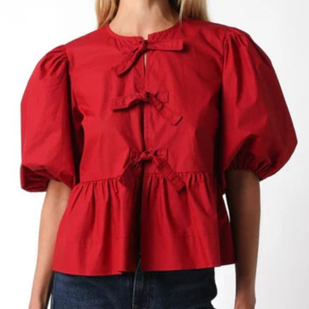 Velvet Heart Bow Puff Blouse